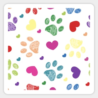 Colorful paw prints with hearts Sticker